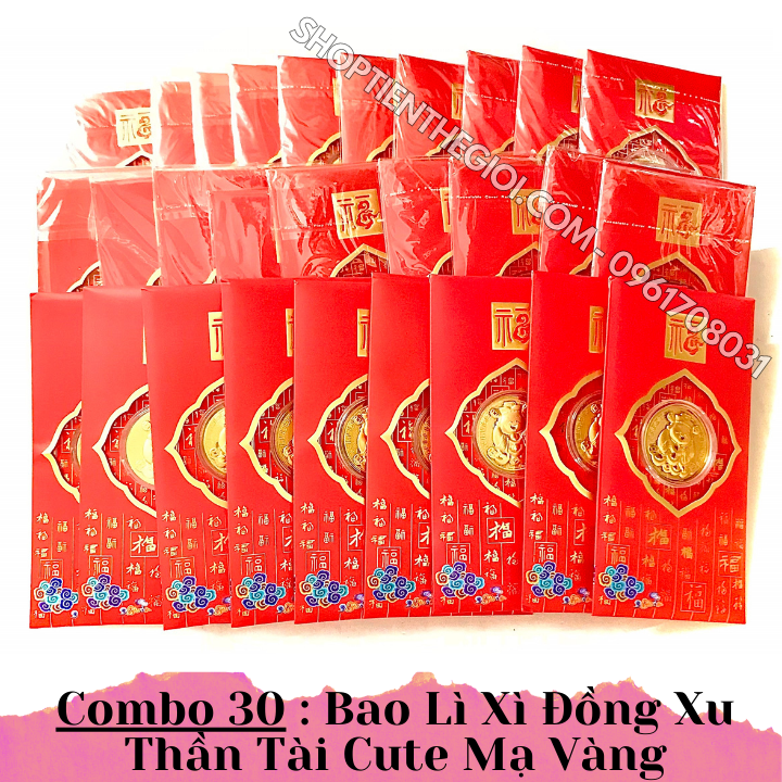 Combo 30 Bao Lì Xì Đồng Xu Thần Tài Cute Mạ Vàng - SP005985